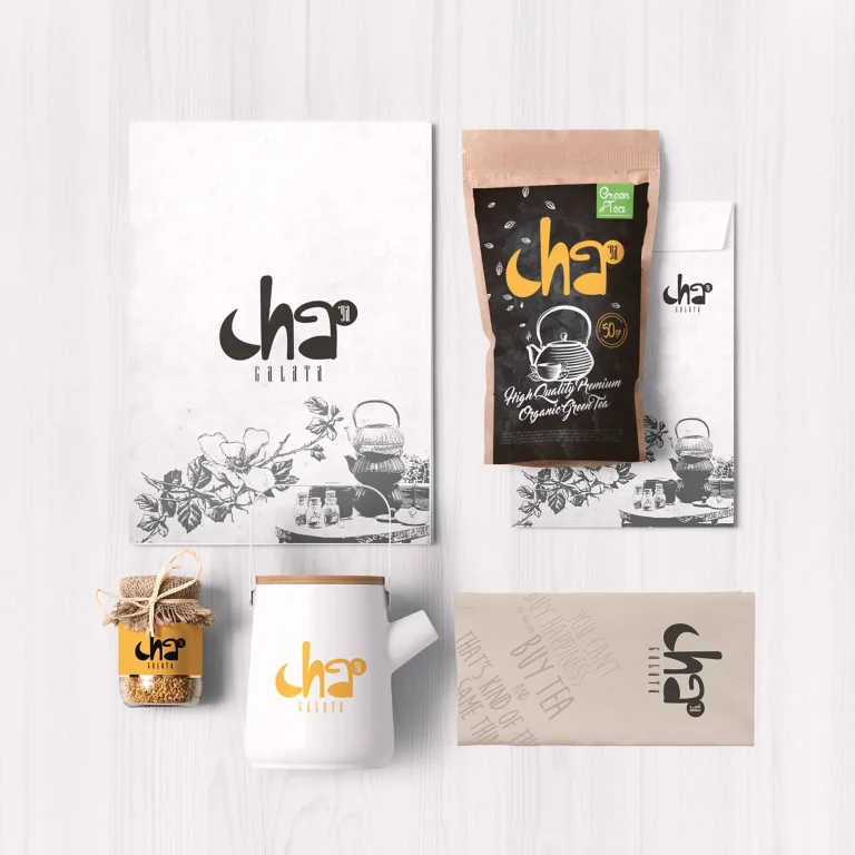 Cha’ya için hazırladığımız logo ve marka kimliği örnekleri.
